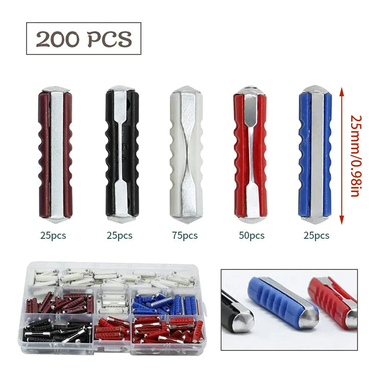 200PCS Automotive Torpedo Fuse Set Boxed for Vehicle Auto Electrical Protection