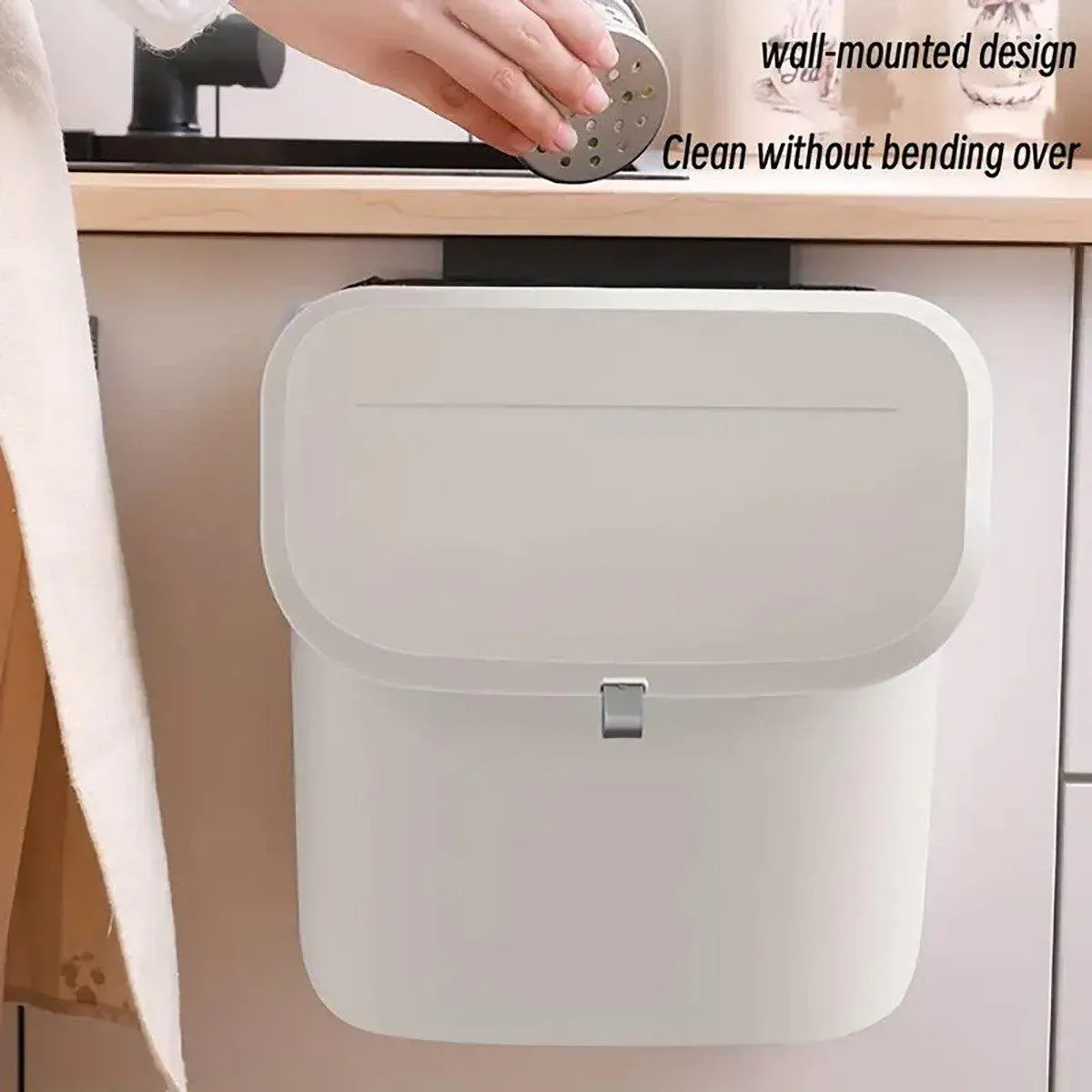 Wall Mounted Hanging Wastebasket with Sliding Lid for Kitchen and Bathroom Use - 7L