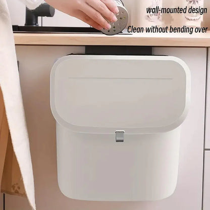 Wall Mounted Hanging Wastebasket with Sliding Lid for Kitchen and Bathroom Use - 7L