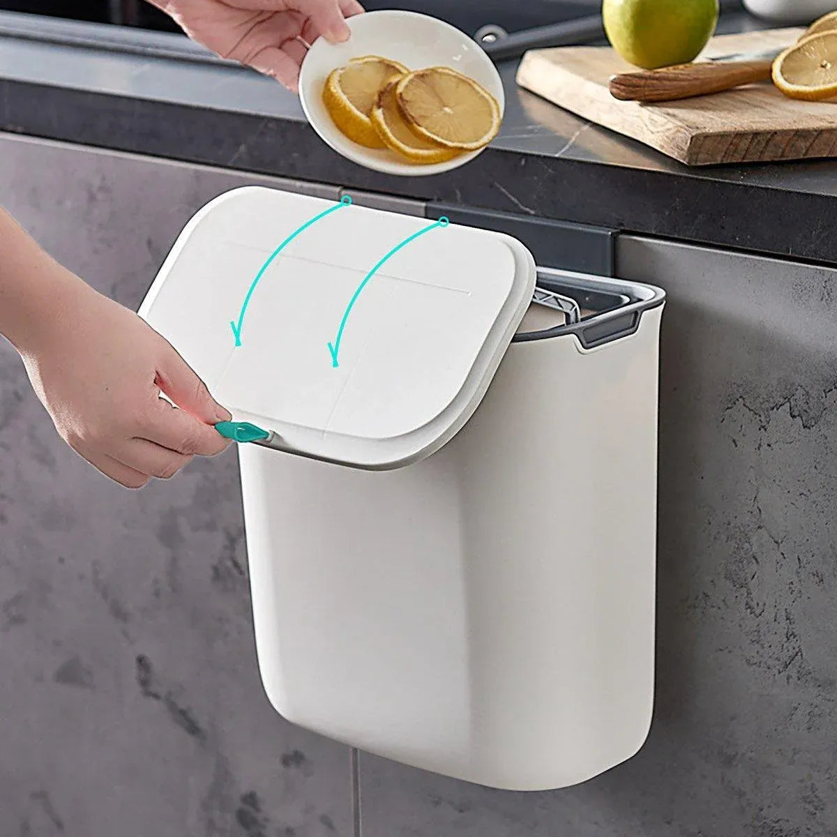 Wall Mounted Hanging Wastebasket with Sliding Lid for Kitchen and Bathroom Use - 7L