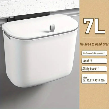 Wall Mounted Hanging Wastebasket with Sliding Lid for Kitchen and Bathroom Use - 7L