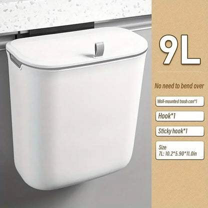 Wall Mounted Hanging Wastebasket with Sliding Lid for Kitchen and Bathroom Use - 7L