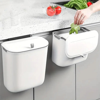 Wall Mounted Hanging Wastebasket with Sliding Lid for Kitchen and Bathroom Use - 7L