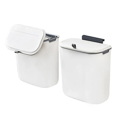 Wall Mounted Hanging Wastebasket with Sliding Lid for Kitchen and Bathroom Use - 7L