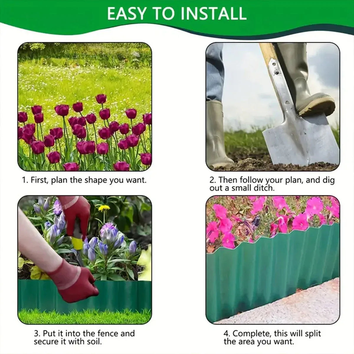 Green Garden Landscape Edging Border Flexible Lawn Fence Roll Outdoor Decor - 10cm