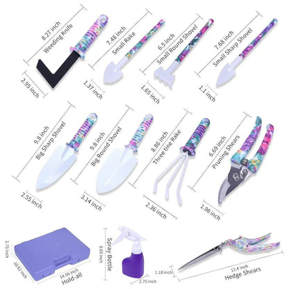 10PCS Garden Tool Kit Shovel Rake Planting Tools Set with Purple Handles Gift