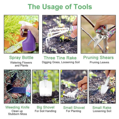 10PCS Garden Tool Kit Shovel Rake Planting Tools Set with Purple Handles Gift