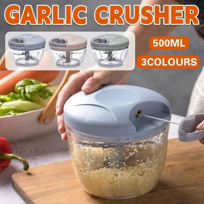 500ml Manual Meat Mincer Garlic Chopper Rotate Garlic Press Crusher Vegetable - Green