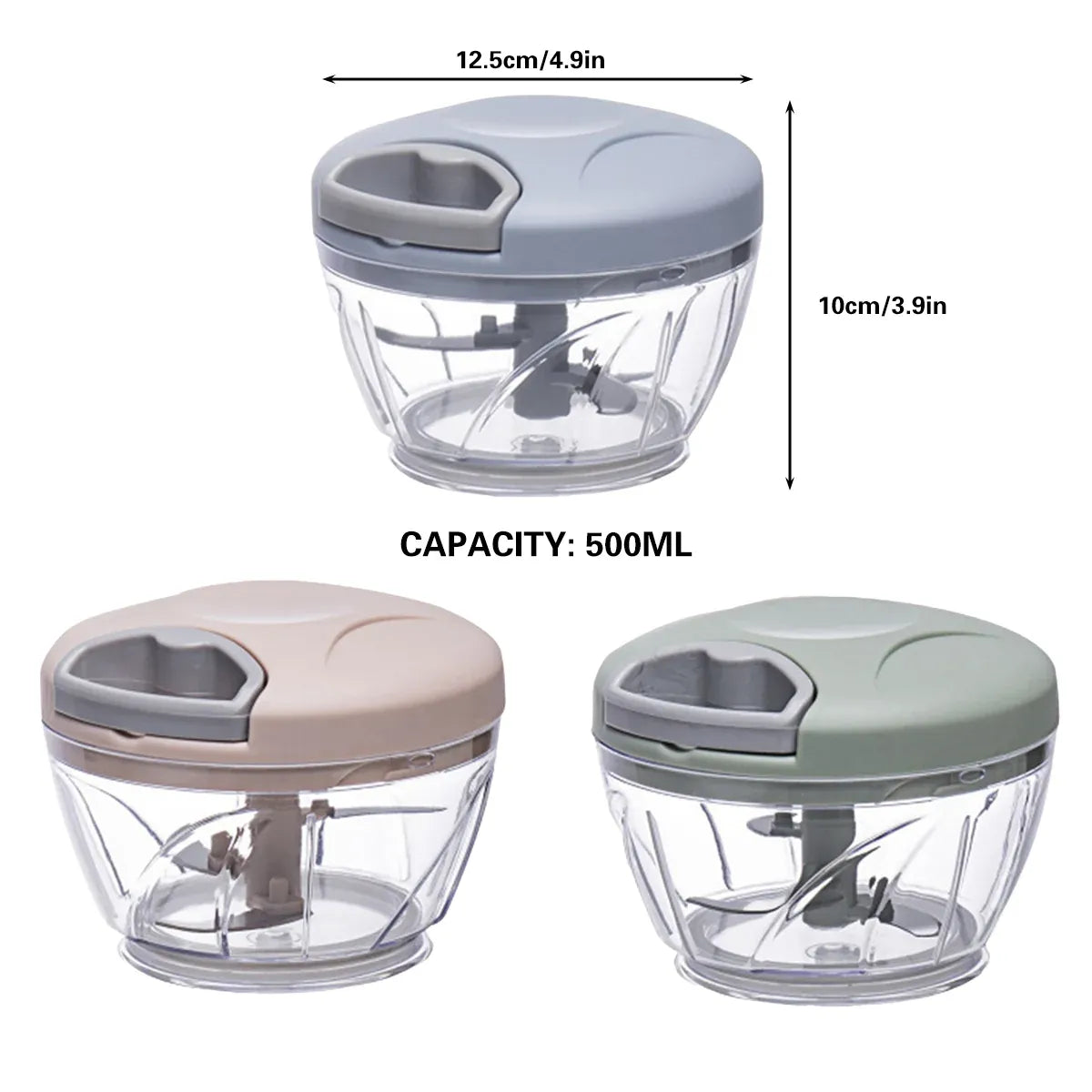 500ml Manual Meat Mincer Garlic Chopper Rotate Garlic Press Crusher Vegetable - Green