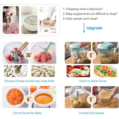 900ml Manual Meat Mincer Garlic Chopper Rotate Garlic Press Crusher Meat Grinder - Green