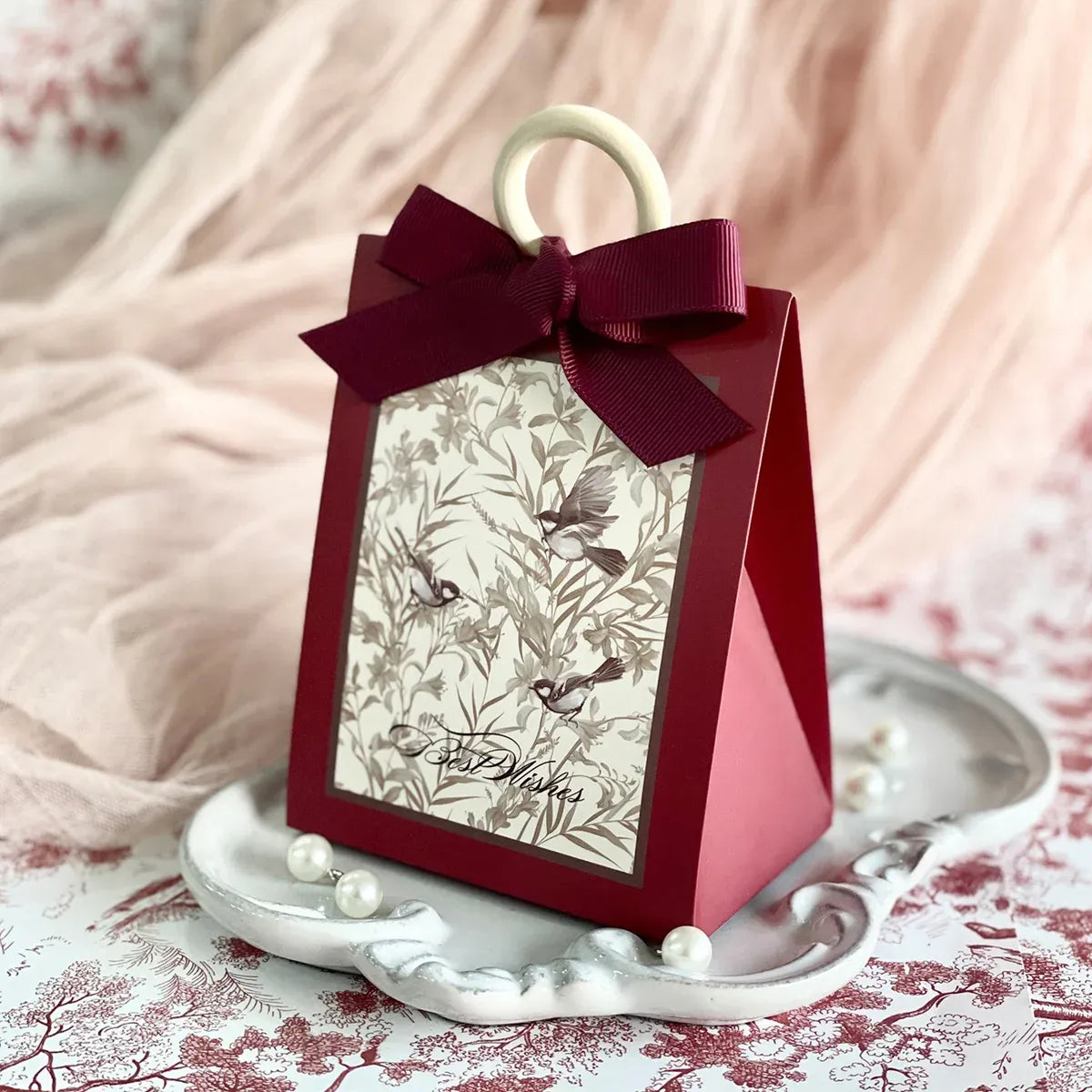 50PCS Gift Bags 3 Colours Aesthetic French Forest Theme Party Packing Bags - Champagne