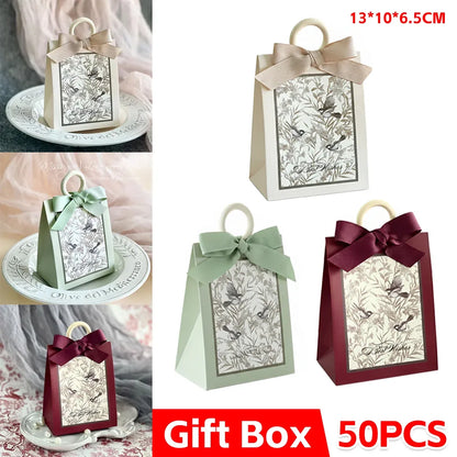 50PCS Gift Bags 3 Colours Aesthetic French Forest Theme Party Packing Bags - Green