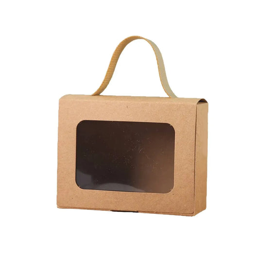 25Pcs Creative Window Gift Box Handle Cardboard Packaging Party Retail Box - Kraft
