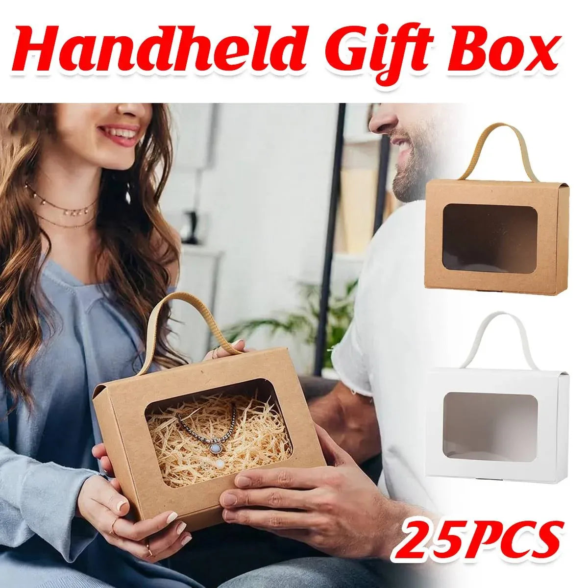 25Pcs Creative Window Gift Box Handle Cardboard Packaging Party Retail Box - Kraft