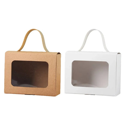 25Pcs Creative Window Gift Box Handle Cardboard Packaging Party Retail Box - Kraft