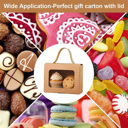 25Pcs Creative Window Gift Box Handle Cardboard Packaging Party Retail Box - Kraft