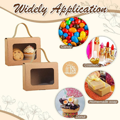 25Pcs Creative Window Gift Box Handle Cardboard Packaging Party Retail Box - Kraft