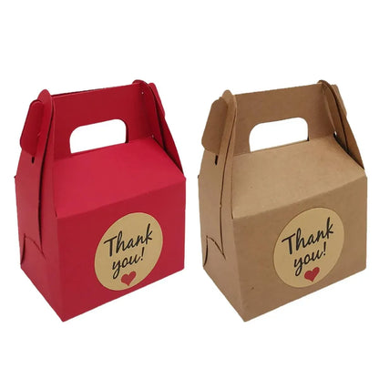 3 Packs Handheld Kraft Paper Gift Boxes with Thank-you Stickers Party Favor Use - Red