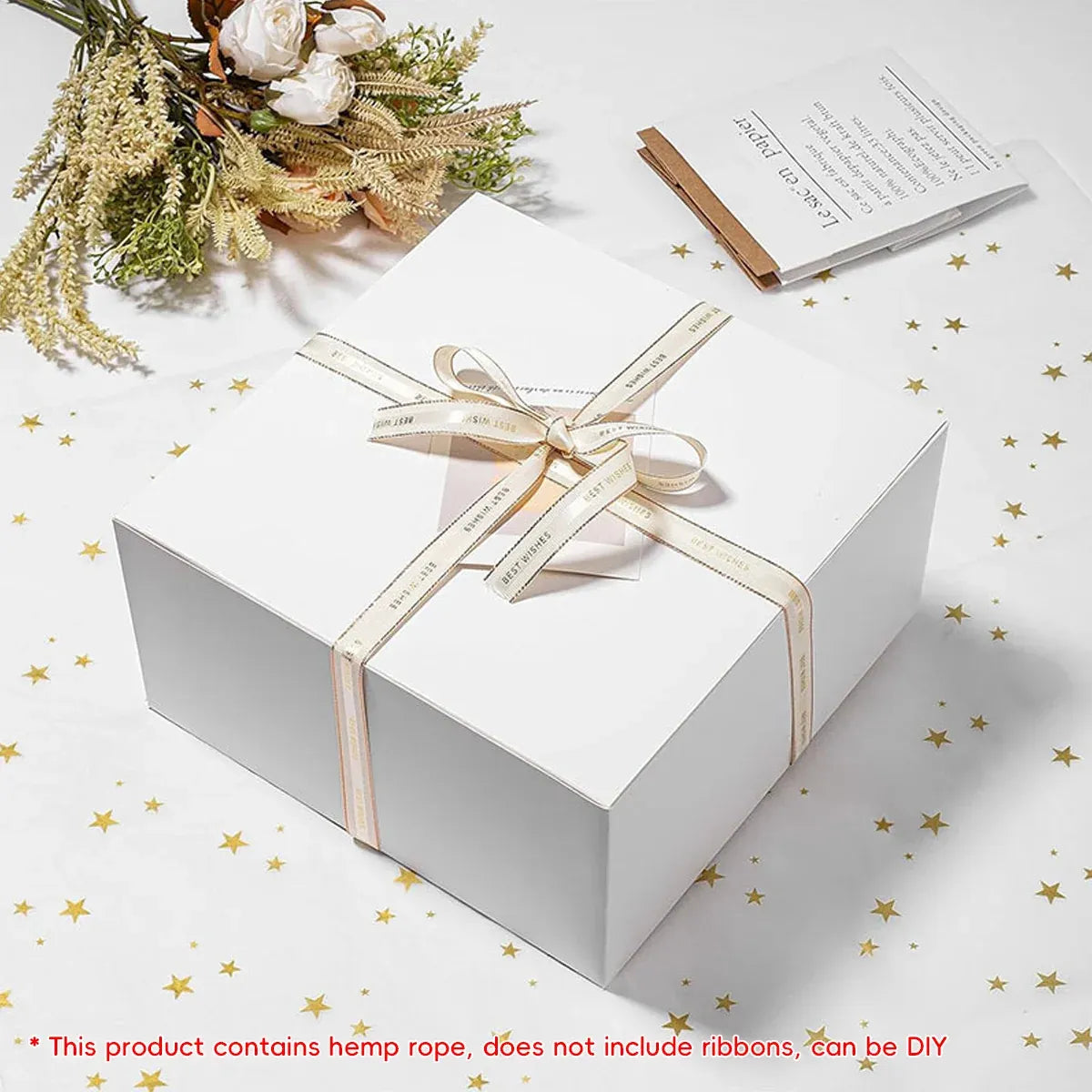 10Pcs Kraft Gift Boxes Set with Jute Rope 8x8x4 Inch Party Favour Packaging - White
