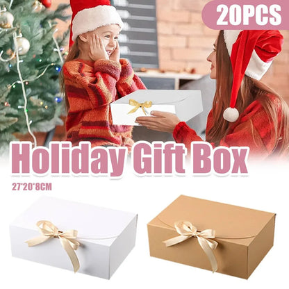 20 Pcs Holiday Party Gift Boxes Festive Packaging Box Set Foldable Kraft White - White