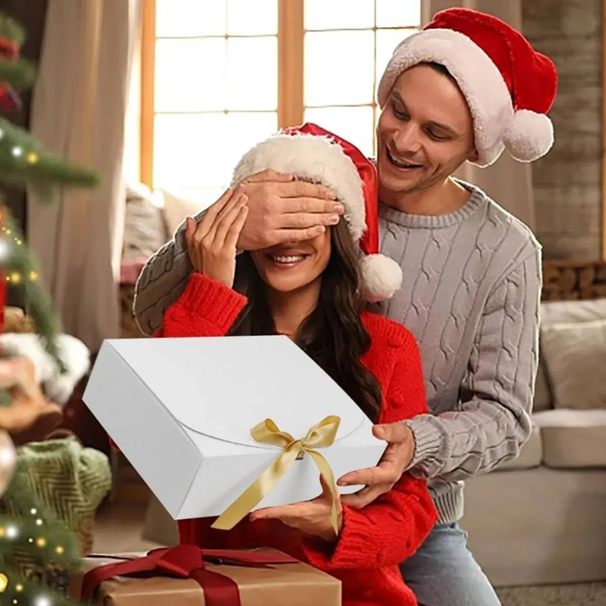 20 Pcs Holiday Party Gift Boxes Festive Packaging Box Set Foldable Kraft White - White