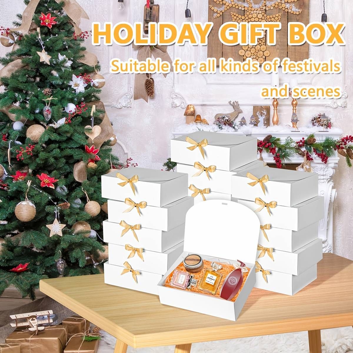 20 Pcs Holiday Party Gift Boxes Festive Packaging Box Set Foldable Kraft White - White