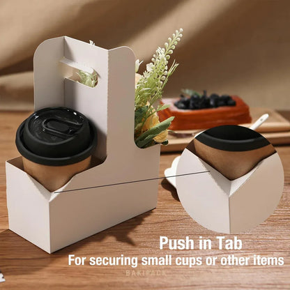 50PCS Handheld Double Cup Holder Sturdy Portable for Coffee Beverages Takeaway - White