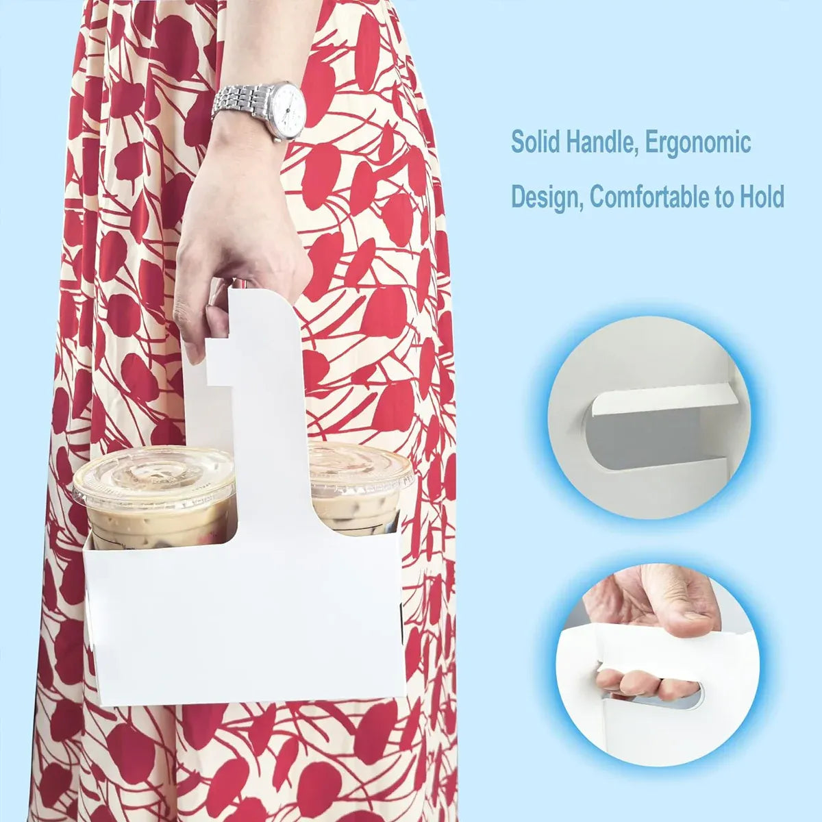 50PCS Handheld Double Cup Holder Sturdy Portable for Coffee Beverages Takeaway - White