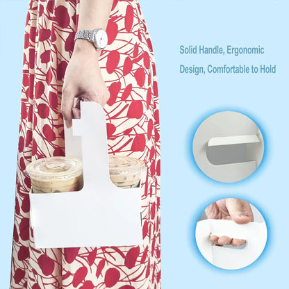 50PCS Handheld Double Cup Holder Sturdy Portable for Coffee Beverages Takeaway - White