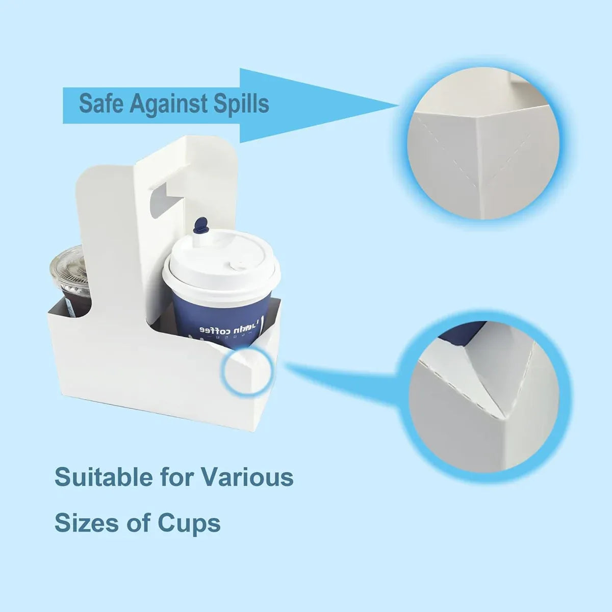50PCS Handheld Double Cup Holder Sturdy Portable for Coffee Beverages Takeaway - White