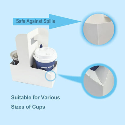 50PCS Handheld Double Cup Holder Sturdy Portable for Coffee Beverages Takeaway - White