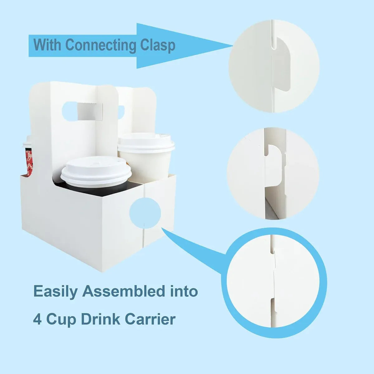 50PCS Handheld Double Cup Holder Sturdy Portable for Coffee Beverages Takeaway - White