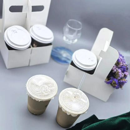 50PCS Handheld Double Cup Holder Sturdy Portable for Coffee Beverages Takeaway - White