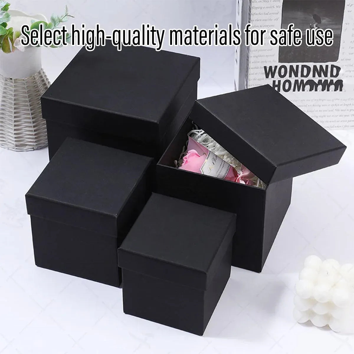 Square Gift Boxes 8pcs Empty Packaging Boxes for Favour Party Wedding Storage - Black-20x16.5cm