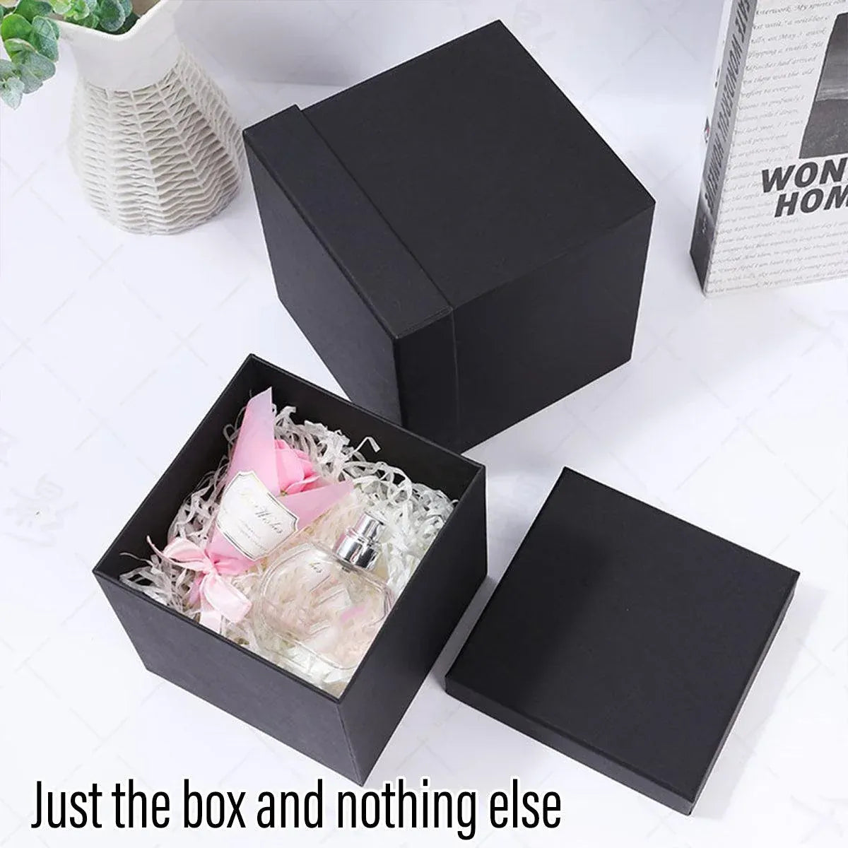 Square Gift Boxes 8pcs Empty Packaging Boxes for Favour Party Wedding Storage - Black-20x16.5cm