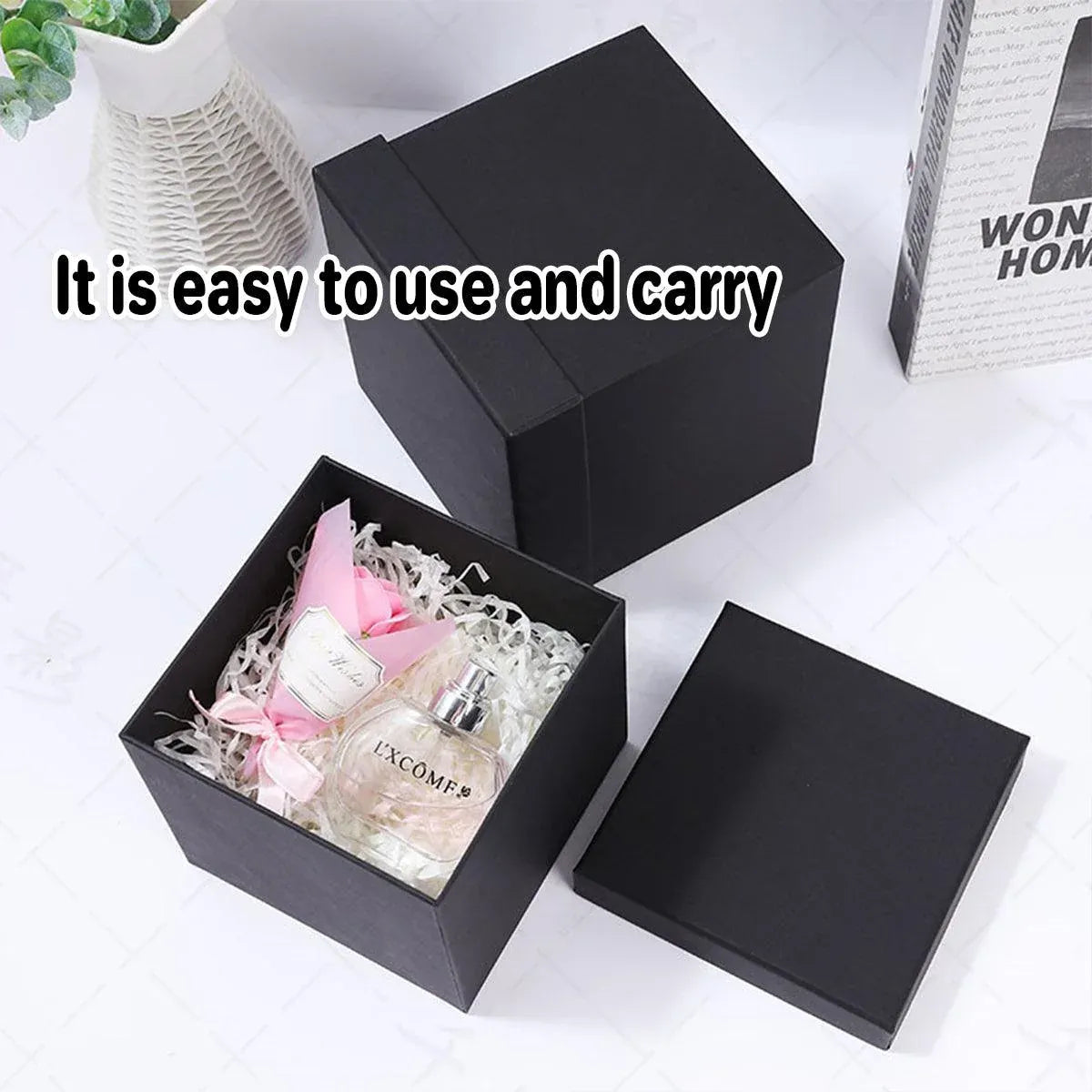 Square Gift Boxes 8pcs Empty Packaging Boxes for Favour Party Wedding Storage - Black-20x16.5cm