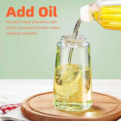 2-in-1 470ml Glass Oil Bottle Spray Pour Automatic Pressure Control Kitchen Tool - Beige