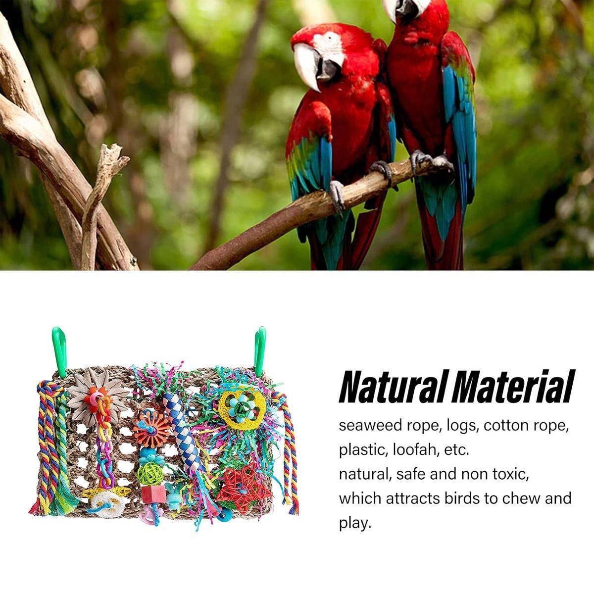 Parrot Gnawing Toys Woven Grass Nets Colourful Chewing Bird Cage Play