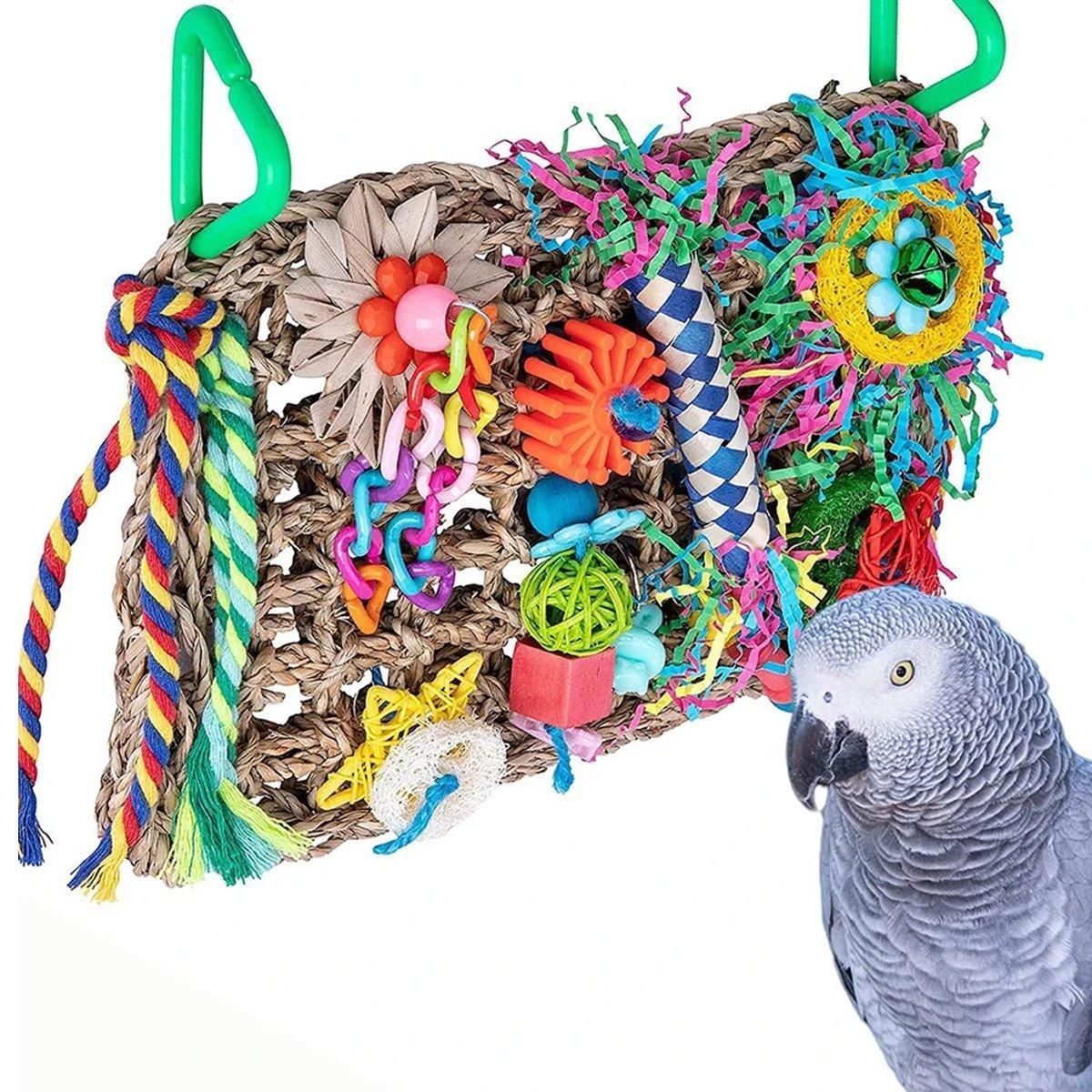 Parrot Gnawing Toys Woven Grass Nets Colourful Chewing Bird Cage Play