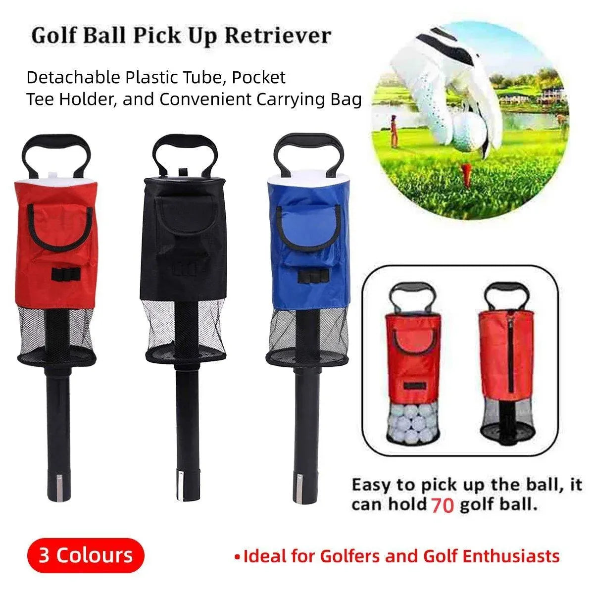 Golf Mesh Ball Pickup Tube Golf Accessories Portable Golf Ball Retriever Tool - Black