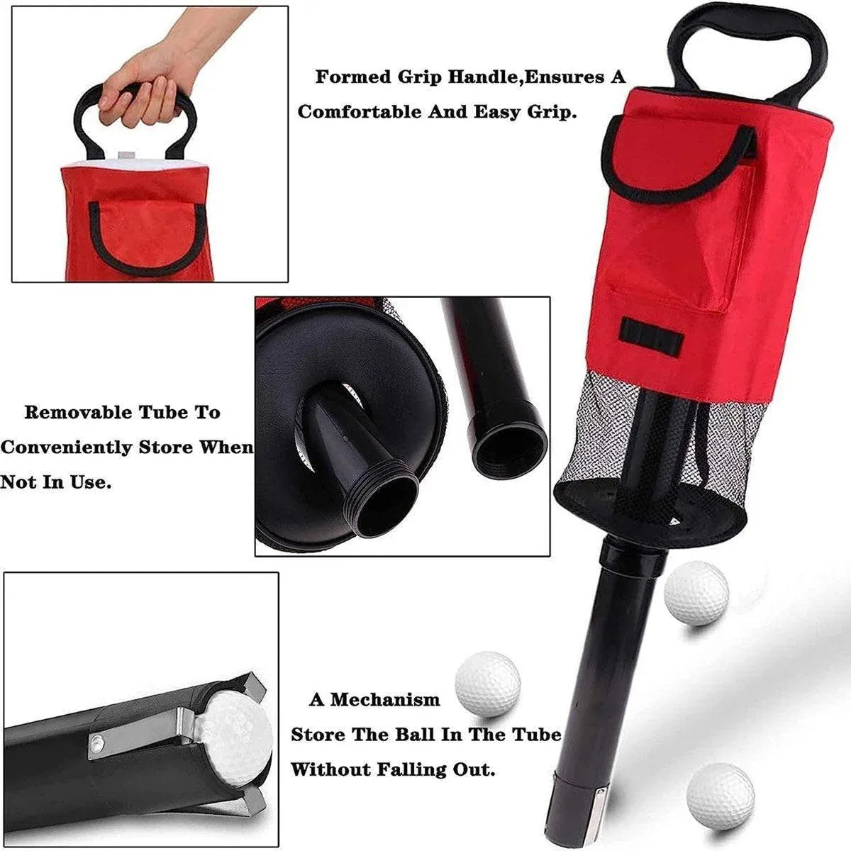 Golf Mesh Ball Pickup Tube Golf Accessories Portable Golf Ball Retriever Tool - Black