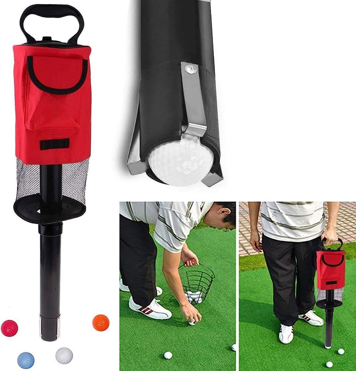 Golf Mesh Ball Pickup Tube Golf Accessories Portable Golf Ball Retriever Tool - Red