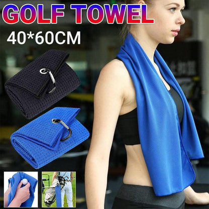 Golf Towel Waffle Cotton Sports Cleaning Cloth with Carabiner Clip 40x60cm - Blue