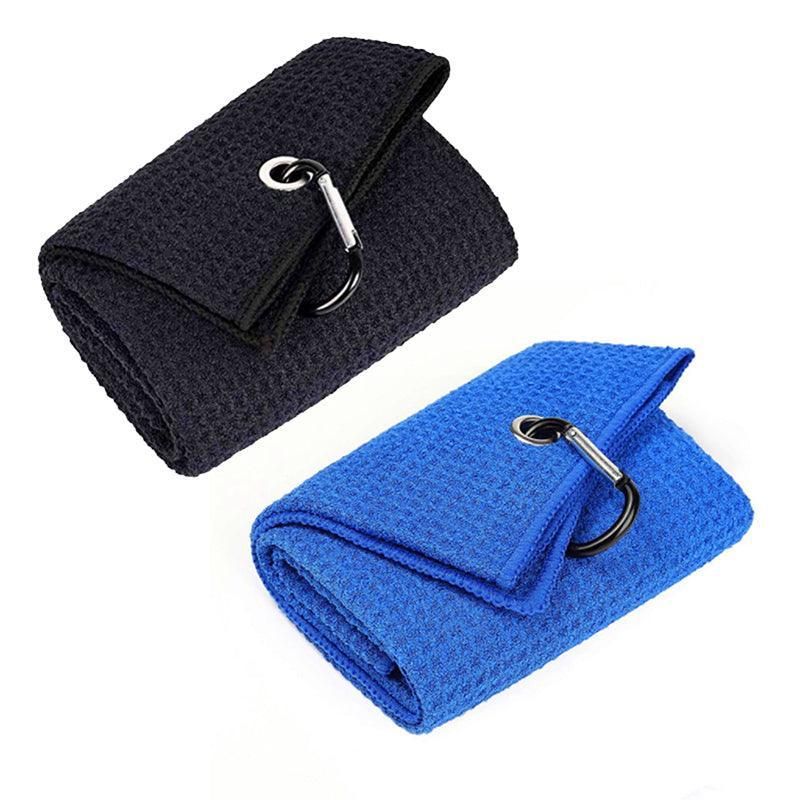 Golf Towel Waffle Cotton Sports Cleaning Cloth with Carabiner Clip 40x60cm - Blue