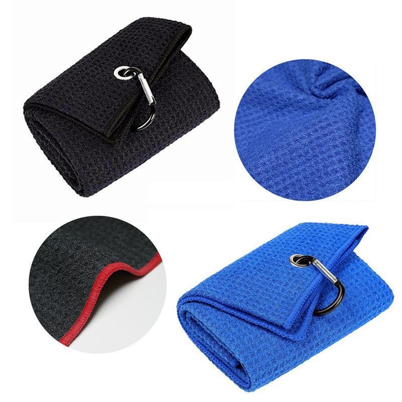 Golf Towel Waffle Cotton Sports Cleaning Cloth with Carabiner Clip 40x60cm - Blue
