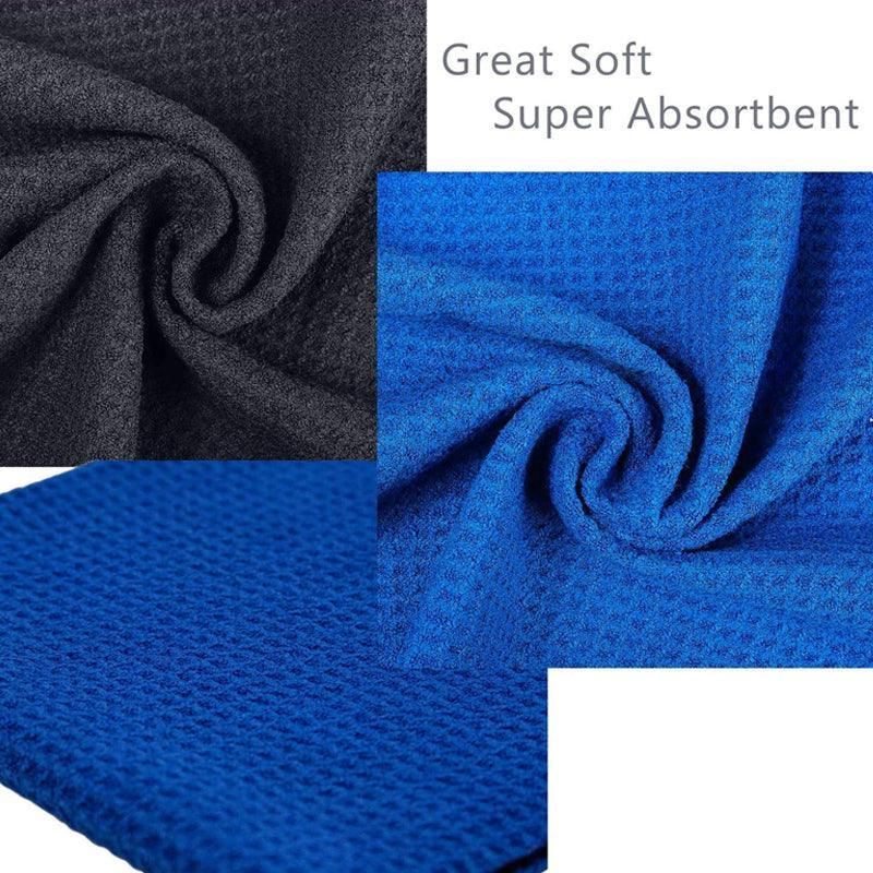 Golf Towel Waffle Cotton Sports Cleaning Cloth with Carabiner Clip 40x60cm - Blue