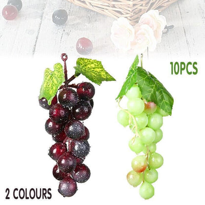 10Pcs Lifelike Artificial Grapes Decorative Fake Fruit for Weddings & Decor - Green