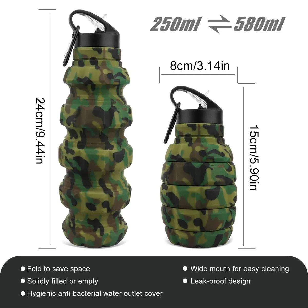 Plastic Grenade Water Bottle Silicone Riding Sports Kettle Retractable Folding Water Bottle