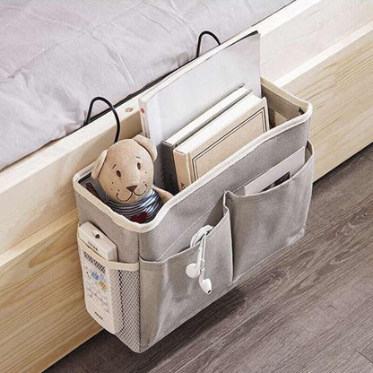 Hanging Bedside Storage Caddy with Pockets for Bunk Bed Dorm Couch Organizing - Grey Triangle