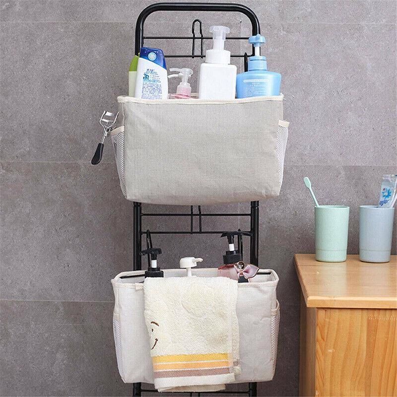 Hanging Bedside Storage Caddy with Pockets for Bunk Bed Dorm Couch Organizing - Grey Triangle